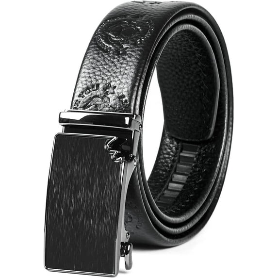 Genuine Leather Dress Belts For Men Ratchet Belt Adjustable Automatic Buckle Jeans for Belt With Big & Tall Sizes