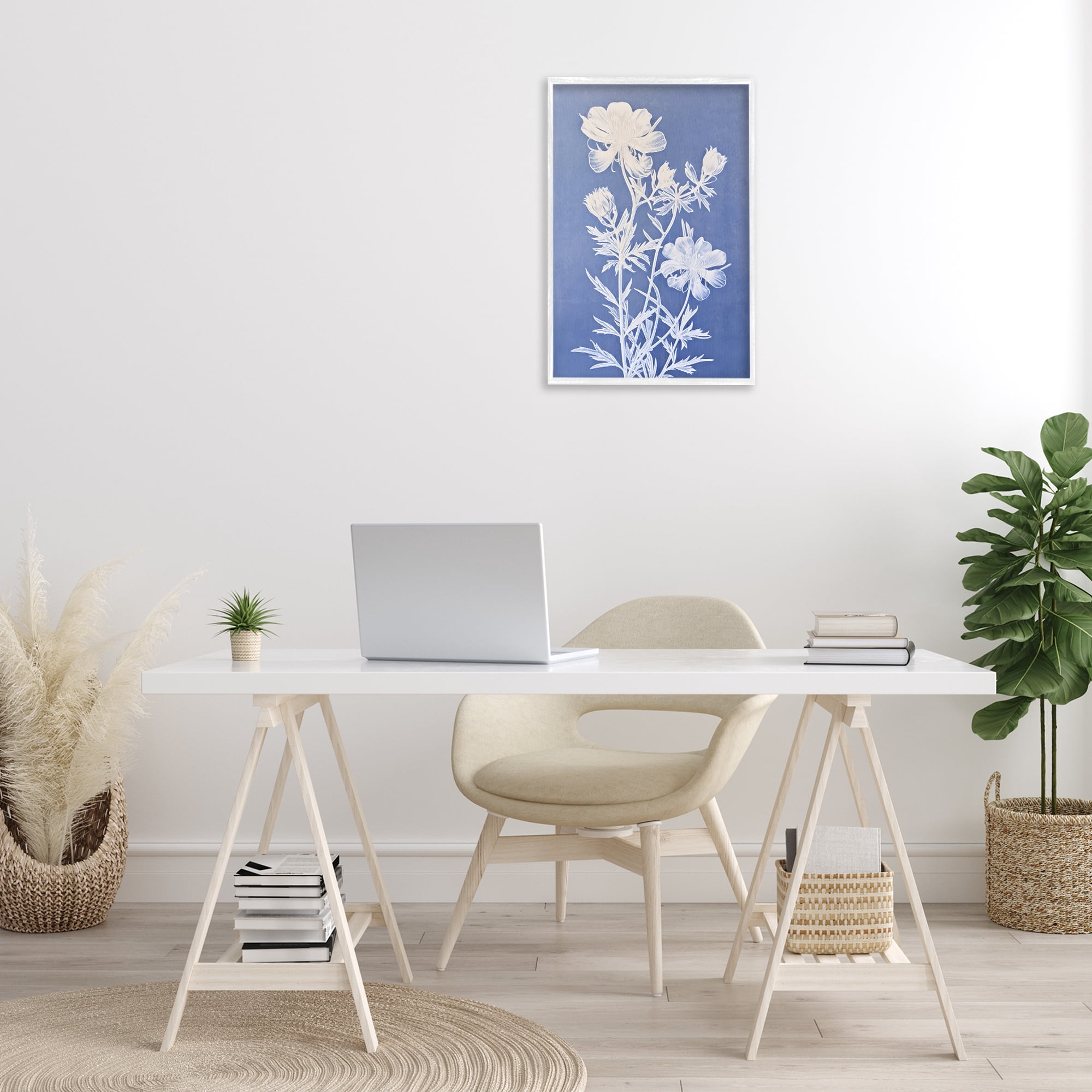 Stupell Industries Cerulean Botanical Pattern Botanical & Floral Painting White Framed Art Print Wall Art, 16 x 24