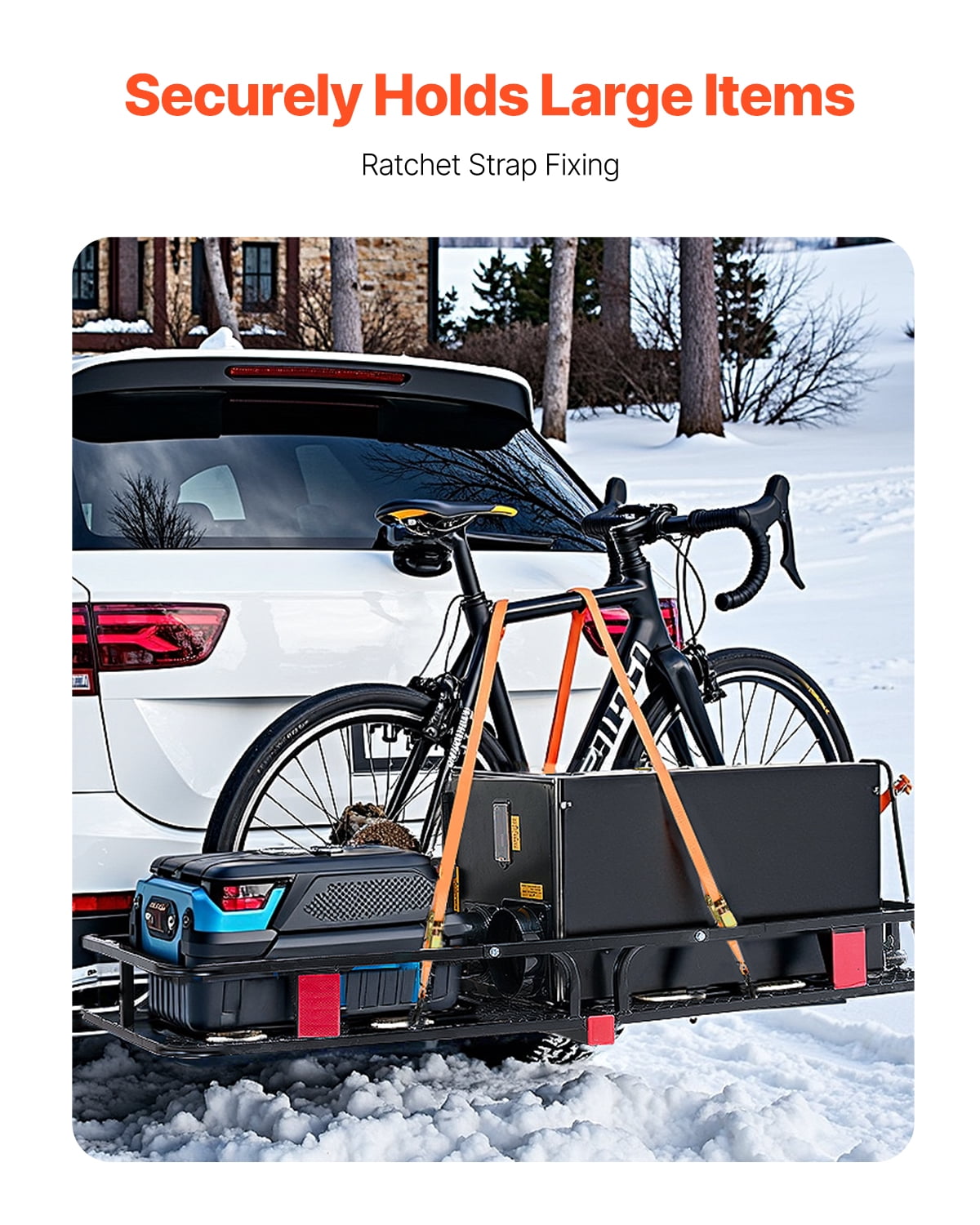 VEVOR 53" x 19" x 5", Hitch Cargo Carrier, 500 lbs Capacity Hitch Cargo Carrier with Hitch Stabilizer & Ratchet Straps