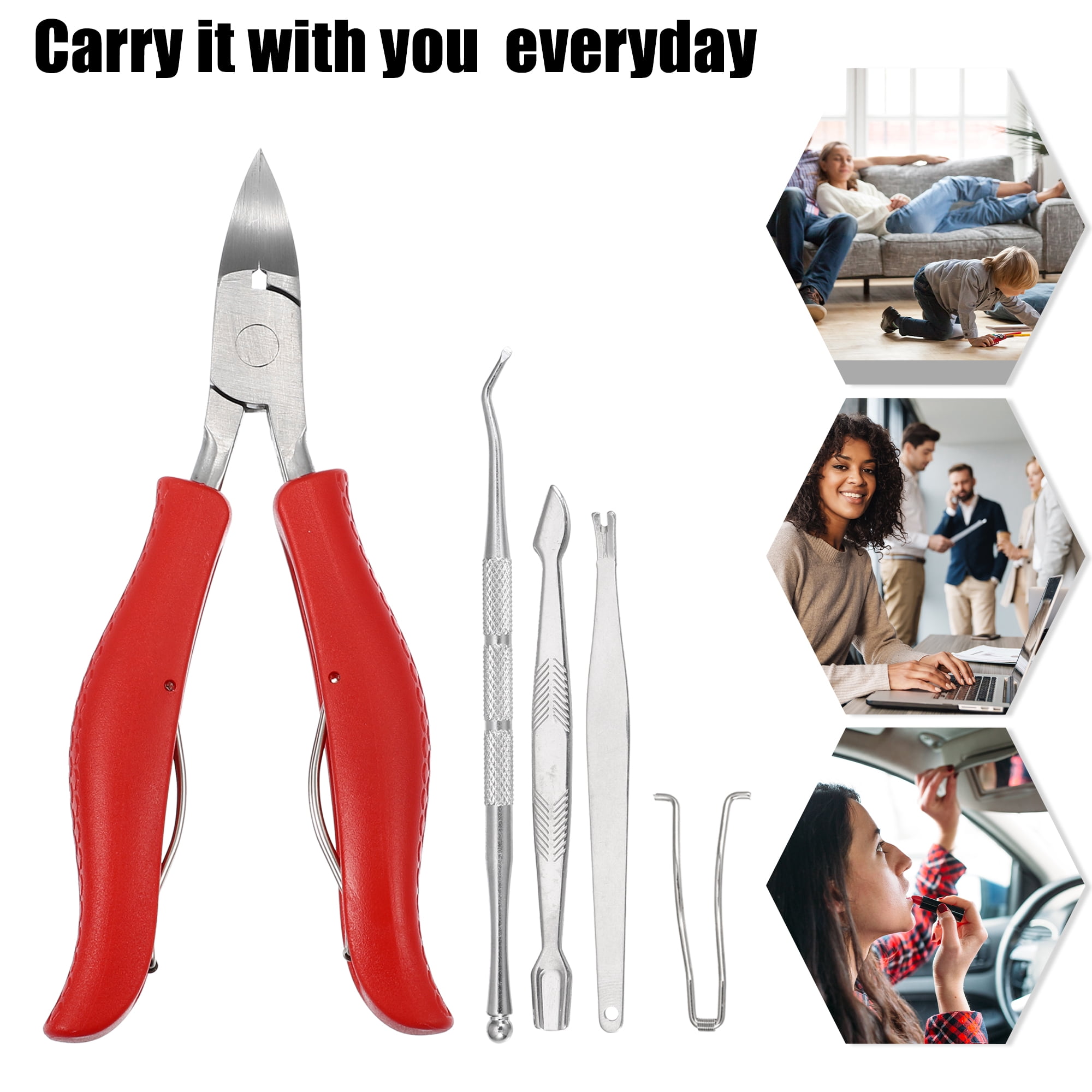 Unique Bargains Pack of 9 Stainless Steel Toenail Clippers Kit Nail Clippers Red