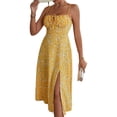 thumbnail image 2 of Seyurigaoka Women Boho Floral Print Spaghetti Straps Midi Dress Summer Casual Elegant Sleeveless Low Cut Drawstring High Split Sundress, 2 of 5