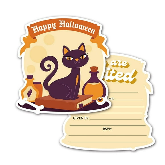 Spooktacular Fill-in Invitations Set - 25 Fun Shape Cards with Envelopes for Kids and Adults, Featuring Pumpkins, Ghosts, and Monsters for Halloween Parties and Birthdays