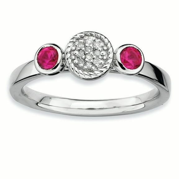 Sterling Silver Dbl Round Cr. Ruby & Dia. Ring