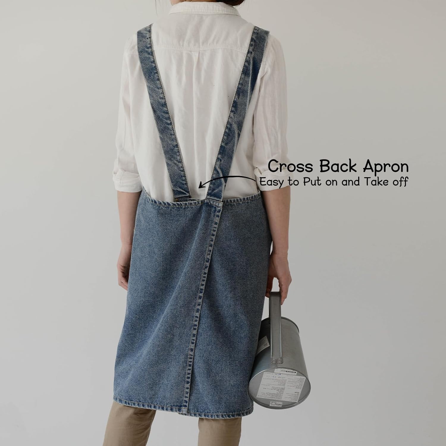 Cotton Denim Apron With 2 Pockets, Cross Back Aprons for Women Men, Bib Jean Kitchen Apron for Arts Cafe Work