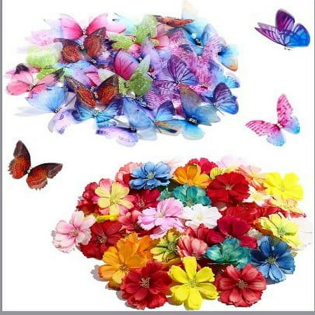 

FRCOLOR 100 Pcs Butterfly Flower Set Faux Floral Heads Craft Flowers Wedding Ornament Appliques