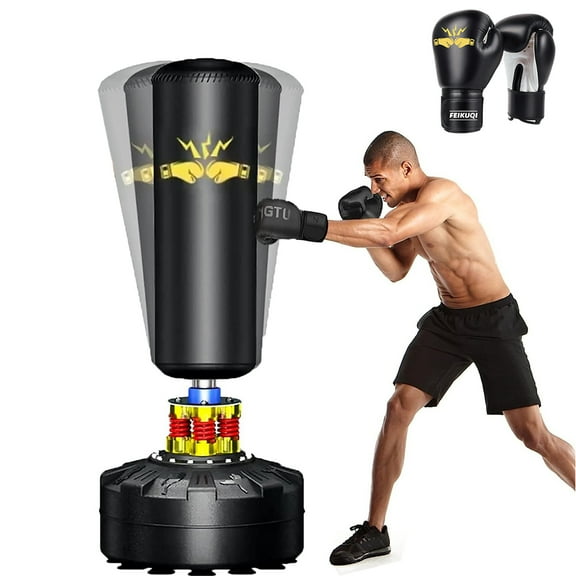 Punching Bag with Stand Adult 70", 205lbs Boxing Bag, Shock Absorber, Suction Cup Base, Punching Bag Stand for Adult, Standing Kickboxing Bag for Home Office Gym