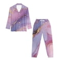 thumbnail image 4 of DISNIMO Marble Print Women's 2 Piece Pajama Sets Long Sleeve Nighwear Button Down Pjs V Neck Sleepwear Loungewear with Long Pants, 4 of 6