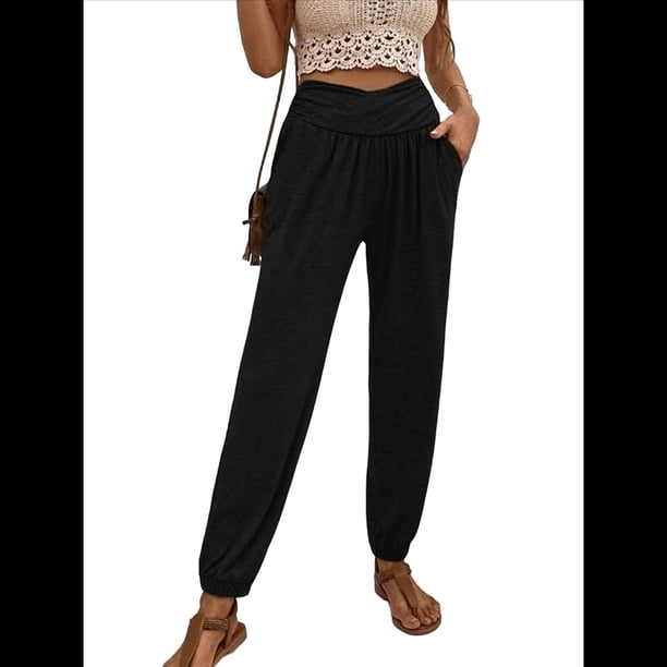 Pantalones Deportivos de Yoga para Mujer, Holgados, Tipo Harén, para Hacer Ejercicio, Informales, Cómodos, con Bolsillos Negro XL
