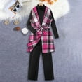 thumbnail image 2 of VNKIDY Girls Outfits Children Kids Plaid Vest 3 Piece Set Turtleneck Long Sleeve Knit Top Belted Checked Waistcoat With Wide Leg Pants For Casual Winter Fashion Looks Stylish Outfits, 2 of 7