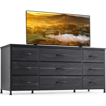 Wide Dresser TV Stand with 9 Drawers Dresser for Bedroom Chests of Drawers for Living Room, Black