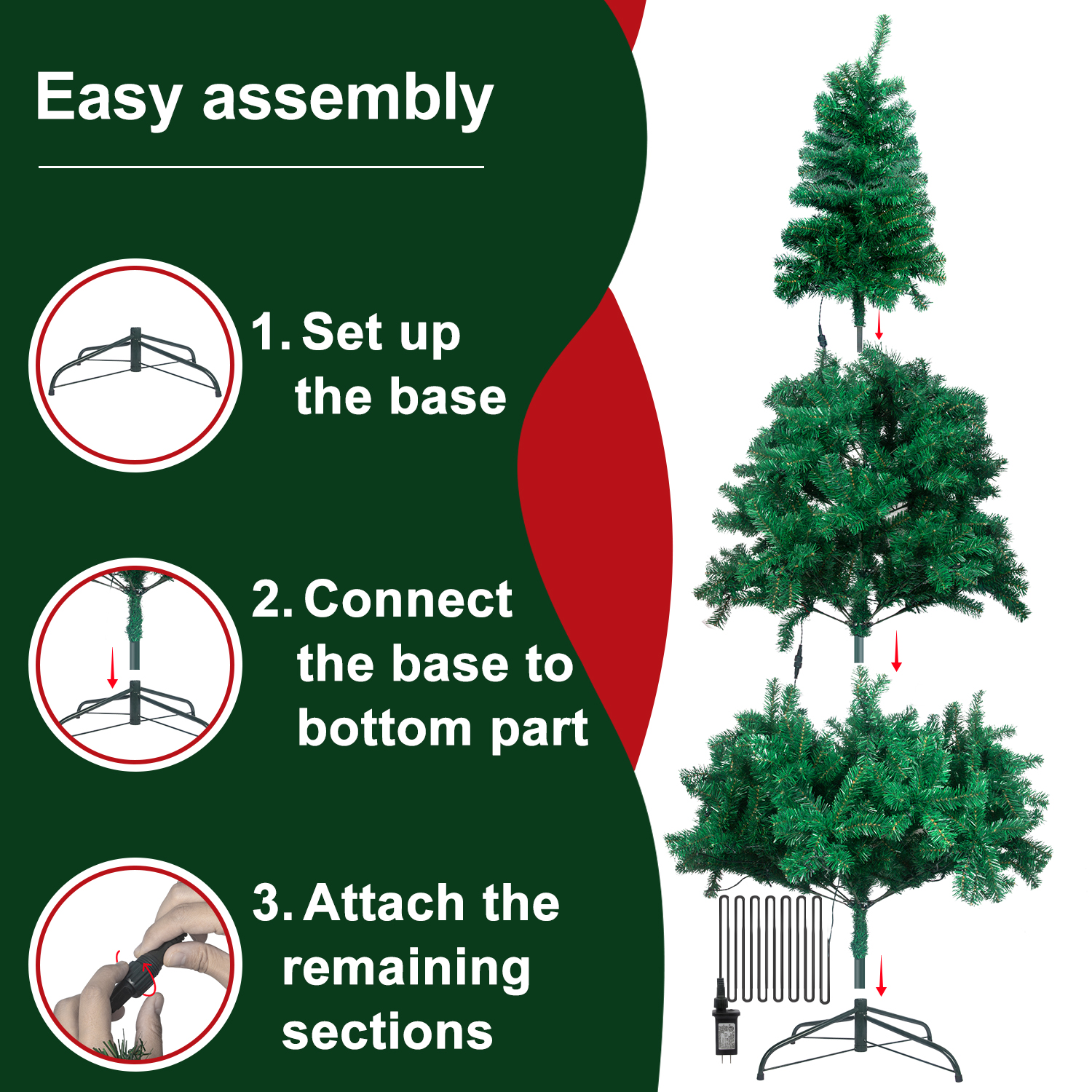6.5Pre-lit Christmas Trees Xmas Detachable Tree with 850 Unique Branch Tips  Decoration Artificial Christmas Tree with UL Certified DIY 300 LED Lights  Lighting Modes