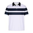 thumbnail image 4 of Men's Striped Henley Shirt Short Sleeve Slim Fit Button Up T-Shirt Stylish Casual Golf Tennis Tees Tops, 4 of 5