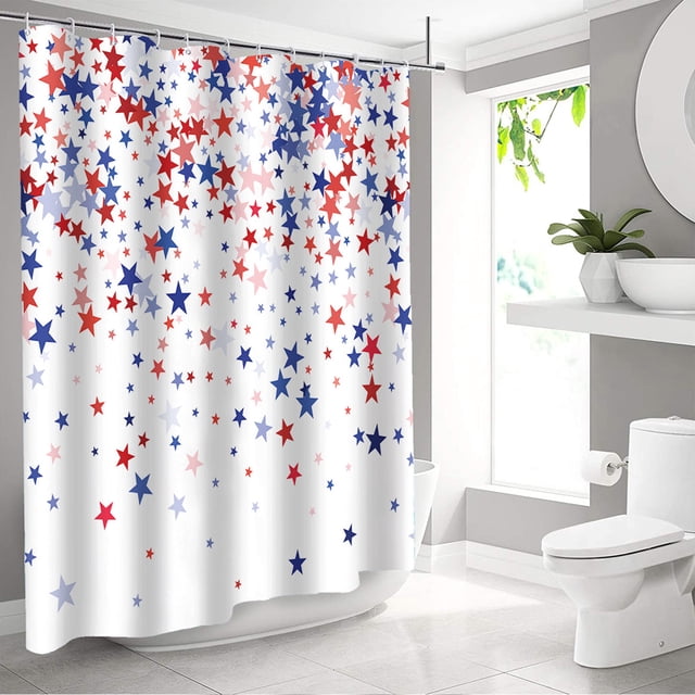weibbin Independence Day Shower Curtain 70x70 Inch Waterproof Polyester Fabric with Star Design for Bathroom Patriotic Decor