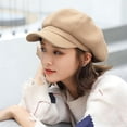 thumbnail image 4 of Hats for Women Vintage Denim Newsboy Cap 8-Panel Flat Visor Beret with Button for Fall Winter, 4 of 4