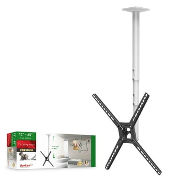 Barkan Long White TV Ceiling Mount, 29 - 65 inch Full Motion Patented Flat / Curved Screen Bracket, Holds up to 88lbs, Telescopic Height Adjustment, Fits LED OLED LCD