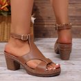 thumbnail image 5 of Women's T-Strap Block Heel Platform Sandals Open Toe Adjustable Ankle Strap Comfortable Dress Shoes Brown Size 9, 5 of 7