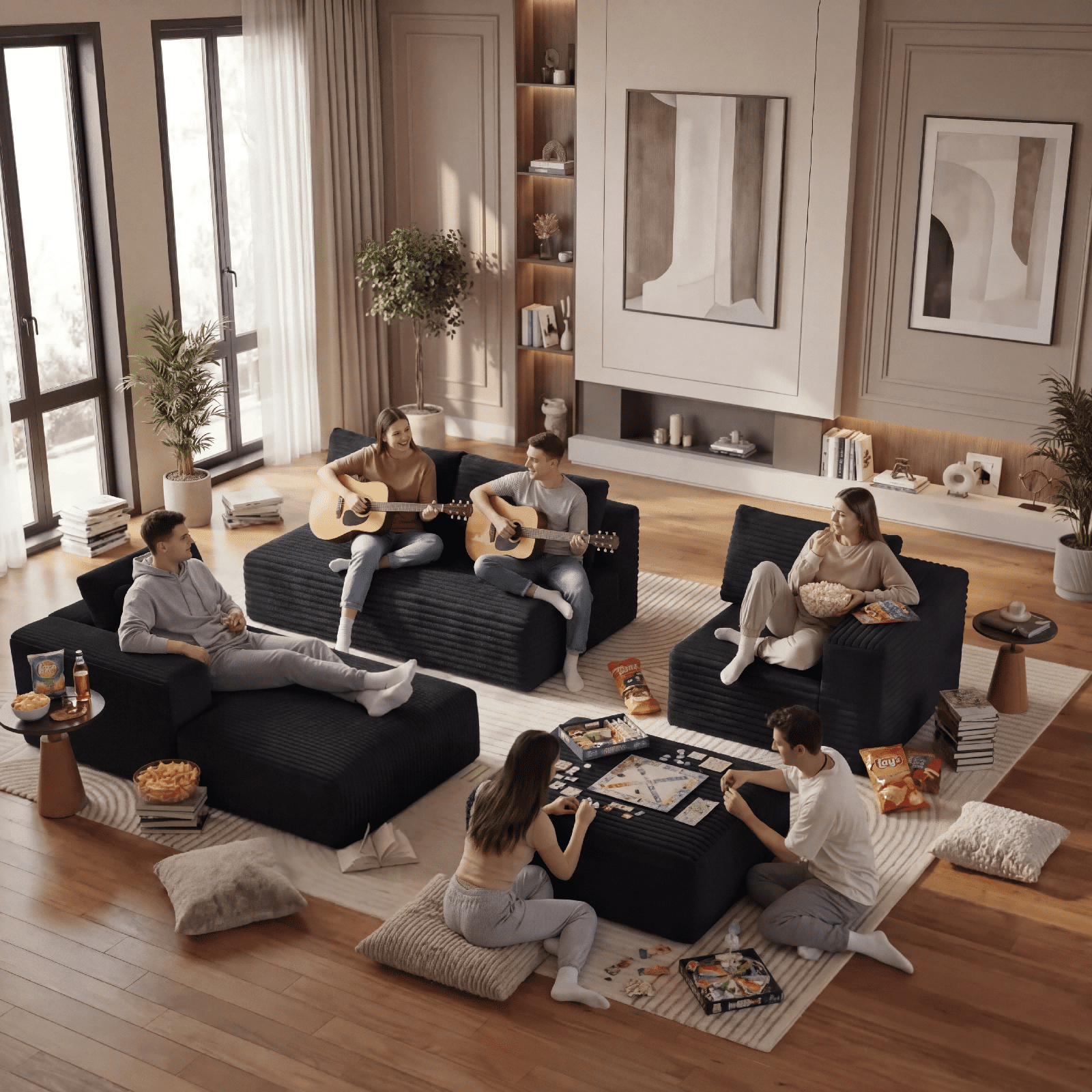 Cubente 134.7" Modular Cloud Sectional Sofa, Cloud Boneless Couch No Assembly Required Reversible U-Shaped Couches with Chaise, Oversized Sofa with 4 Seats for Living Room