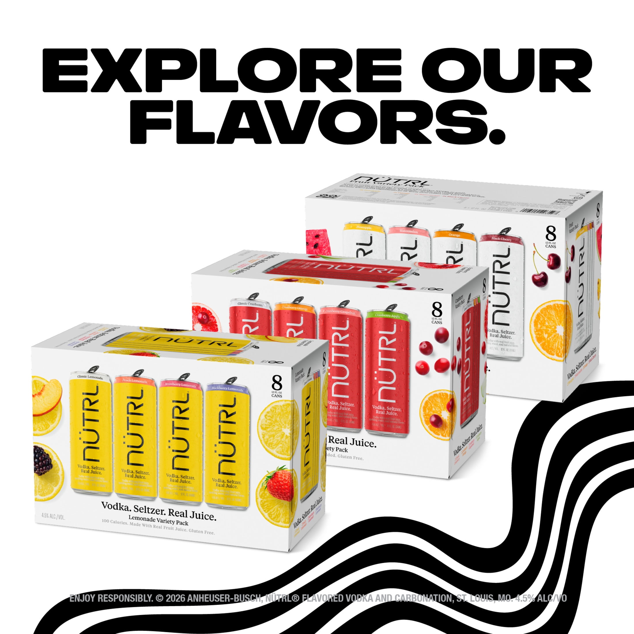NUTRL Vodka Hard Seltzer, Cranberry Variety 8 pack, 12 fl oz Aluminum Cans, 4.5% ABV, Gluten Free