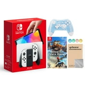 Nintendo Switch OLED Model White Joy Con 64GB Console Improved HD Screen & LAN-Port Dock with Immortals Fenyx Rising And Mytrix Wireless Switch Pro Controller and Accessories