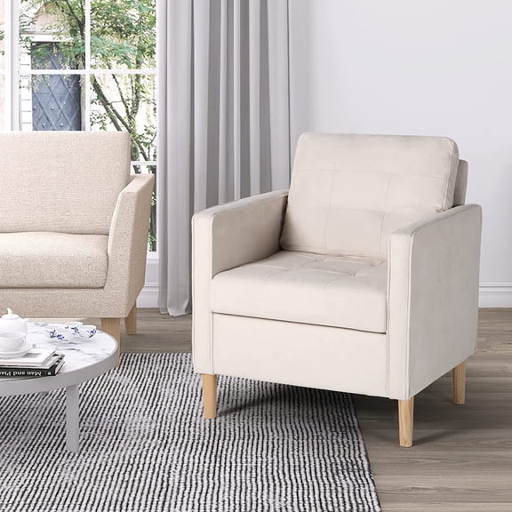 LAZZO Mid Century Modern Accent Arm Chair, Comfy Upholstered Living Room Chair, Bedroom Reading Chair for Adults, Space-Saving Small Space Furniture, Beige