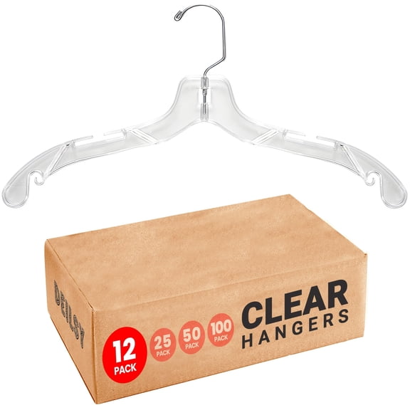 Durable Clear Plastic Hangers 12 Pack, Non Slip Clothes Hangers for Shirts Dresses, Closet Organizer for Home Store, Transparent