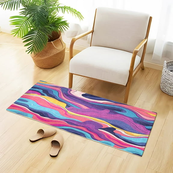 Bright Color Waves Plush Carpet Non Slip Runner Rug Absorbent Bath Mat 39" x 20"