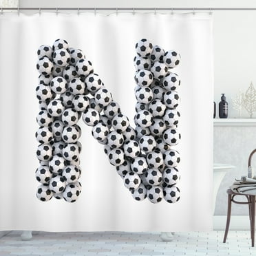 Ambesonne Letter N Shower Curtain, Classical Soccer Balls, 69"Wx75"L, Black and White