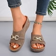 thumbnail image 2 of Rokment Womens Orthopedic Wedges Slides Dress Sandals Beach Summer Fashionable Casual Leather Open Toe Arch Support Platform Walking Slip on Dressy Mid Heels for Ladies Khaki Size 9, 2 of 5
