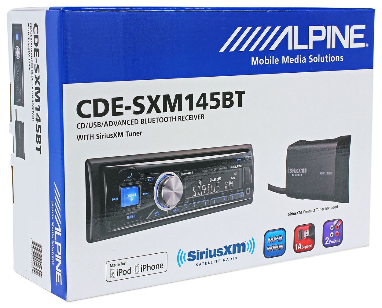 Alpine CDE-SXM145BT Car CD/MP3 Receiver With Bluetooth + SiriusXM Tuner  Included 