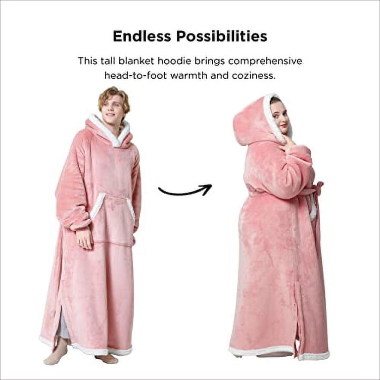 Bedsure Ovesized Wearable Blanket Hoodie, Long Sherpa Fleece Blanket  Sweatshirt, with Warm Big Hood, Side Split and Belt, Pink, Oversize -  Walmart.com