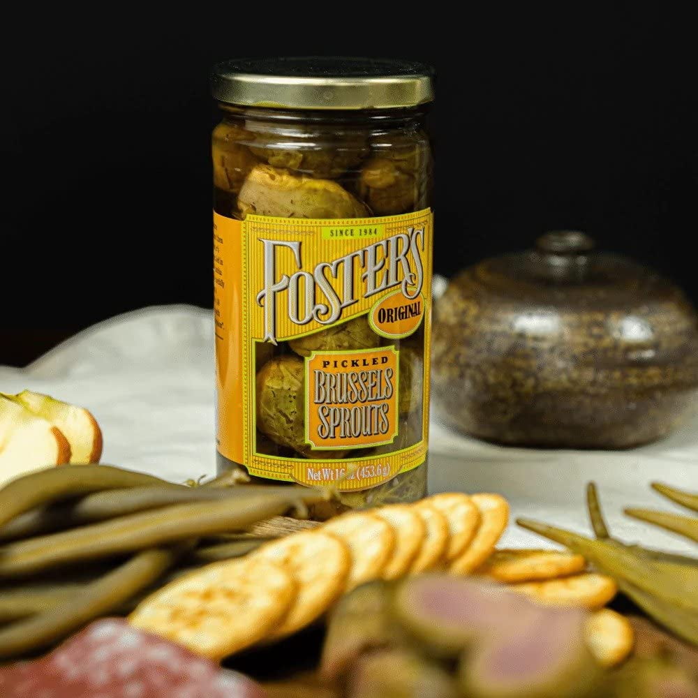 Foster’s Pickled Brussel Sprouts- Original- 16oz (2 Pack)- Pickled Brussels are Fresh, Gluten Free, Fat Free and Preservative Free - Brussels From a Traditional, Organic, Pickled Vegetable Recipe
