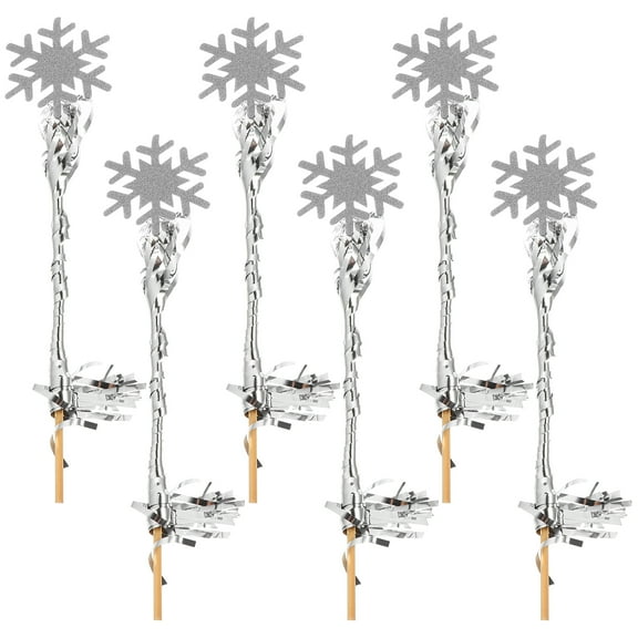 HOOWIFFY Snowflake Wands Wooden Silver Props for Wedding Party Photo Props 6Pcs 13.6X3.5X0.2In
