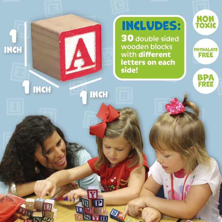 Skoolzy, ABC Set with Storage Bag, 31 Pieces, Wooden Alphabet