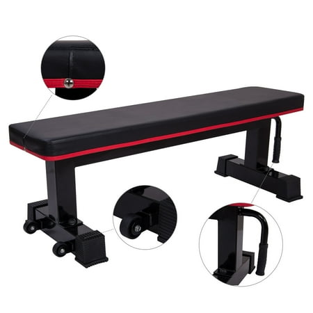 Flat Bench With Wheels Allieroo Fitness Flat Weight Bench With Handle & Wheels 1,000 lb Capacity for Sit Up Bench Strength Training and Abs Exercises ()