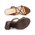 thumbnail image 4 of BLISSFUL STEP Women's Platform Strappy Crisscross Strap Block Heel Slide Sandals Dark Brown 7, 4 of 7