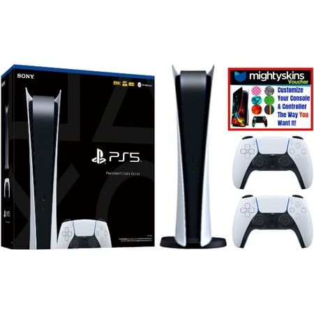 Sony Playstation 5 Digital Version (Sony PS5 Digital) with Extra Glacier White DualSense Wireless Controller and Mightyskins Voucher