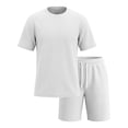 thumbnail image 4 of hotojiny Mens 2 Piece Outfits Summer Textured T-Shirt and Drawstring Shorts Set Comfortable Short Sleeve Travel Outfit(White,X-Large), 4 of 6