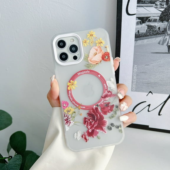 Floral Series Magnetic Case for Apple iPhone 12 Pro, Compatible with Magsafe Clear Back Cover for Girls Women Stylish Shockproof Bumper Phone Case