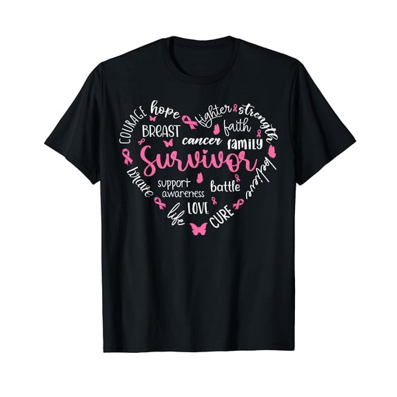 Pink Ribbon Heart Breast Cancer Awareness Survivor Warrior T-Shirt