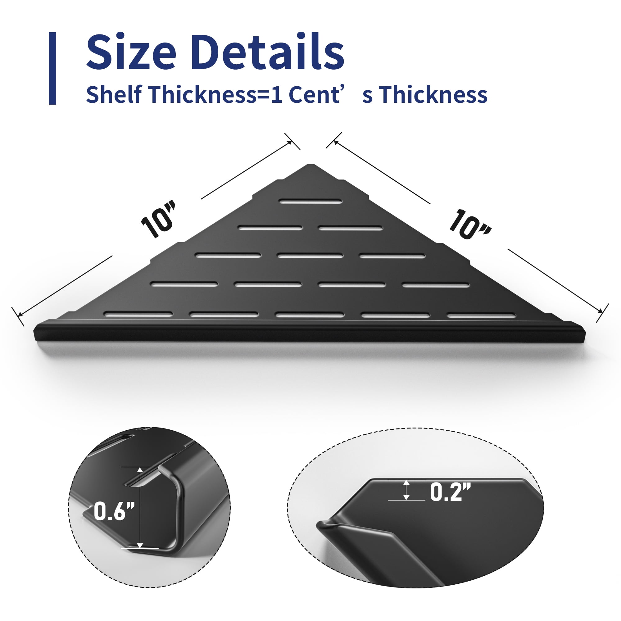 Bernkot Corner Shower Shelf 10" Matte Black 304 Stainless Steel Slot Design Recessed Corner Shelves Bathroom Shower Shelf for Tiled Wall, Drilling Needed 2 Pack