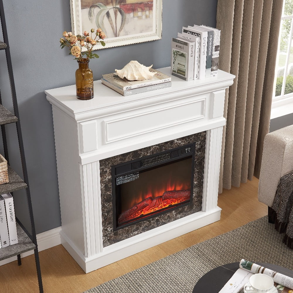 Avger Electric Fireplace with Mantel, 23" Insert, Adjustable Flame, Remote Control, White