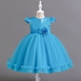 thumbnail image 5 of XEGLSBU Girls Dresses 5T Long Sleeve Sparkly Floral Party Dress for Girls Short Sleeve Tutu Dress with Glitter Embellishments for Celebration Blue Size 9-10 Years, 5 of 9