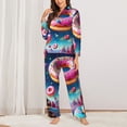 thumbnail image 2 of Fotbe Starry Sky Colorful Donut Conjunto de Pijama de Manga Larga para Mujer con Estampado, Ropa de Dormir de 2 Piezas, Conjunto de Casa Suave y Cómodo con Bolsillos-X-Large, 2 of 7