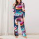 thumbnail image 2 of Balery Starry Sky Colorful Donut Conjunto de Pijama con Estampado para Mujer, Conjunto de Dos Piezas con Manga Larga, Ropa de Dormir Suave con Bolsillos, Pijamas Cómodos-Large, 2 of 7