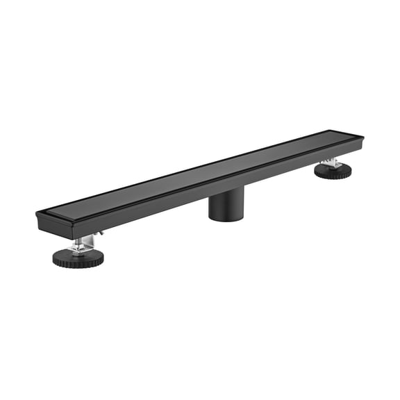 24 Inch Linear Shower Drain - 2-in-1 Flat & Tile Insert Removable Cover 304 Stainless Steel with Hair Strainer & Leveling Feet Matte Black