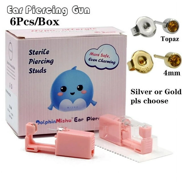 6Pcs/Box Disposable No Pain Ear Piercing Cartilage Tragus Helix Gun Unit ear Stud Display Piercing Tool Kit Ear Piercing Unit