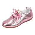 thumbnail image 2 of pwidon Women's Lace Up Ballet Flats Satin Bow Strap Retro Walking Casual Fashion Sneaker Flat Dress Shoes Pink 5.5, 2 of 8