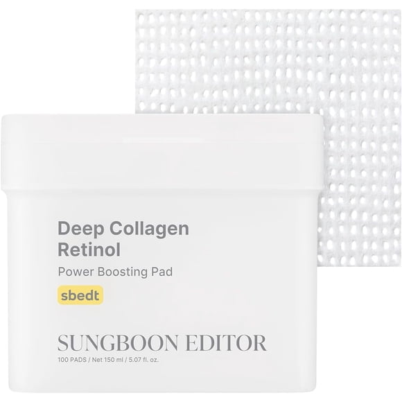 SUNGBOON EDITOR Deep Collagen Retinol Power Boosting Pads | Deep Hydration, Skin Elasticity for Dry Skin, Wrinkles, Korean Moisturzier, Korean Skincare, Toner Pads - 100 Count