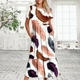 thumbnail image 2 of Penkiiy Women Feather Print Short Sleeve Dress Loose Plain Casual Summer Flowy Tiered Long Maxi Dresses with Pockets L White, 2 of 6