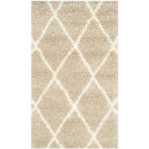 SAFAVIEH Montreal Vesela Geometric Diamonds Shag Area Rug, Beige/Ivory, 3' x 5'